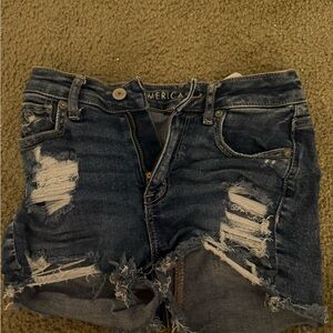 American Eagle Outfitters Ripped Dark Blue Jean Shorts